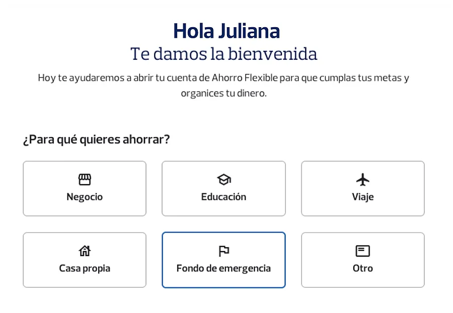 Proceso de apertura de la cuenta de Ahorro Flexible