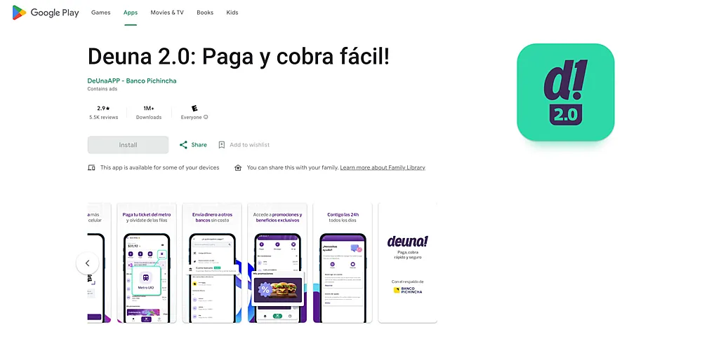 Encuentra la aplicación Deuna! en Play Store y App Store