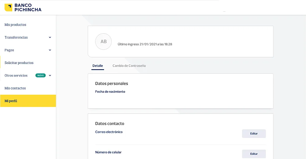 Actualización de datos en Banca Web