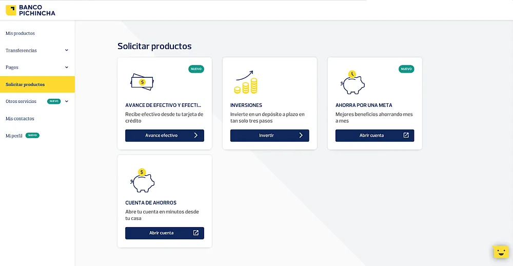 Productos bancarios disponibles en Banca Web