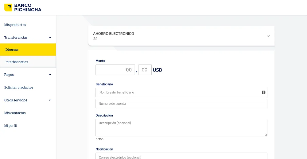 Transferencias directas e interbancarias en Banca Web