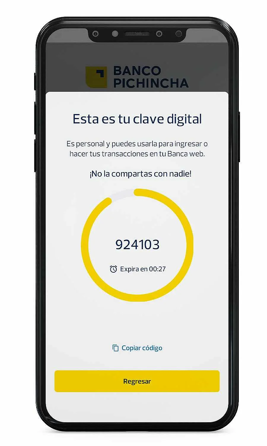 Segundo paso para obtener la clave Digital en Banca Móvil de Banco Pichincha