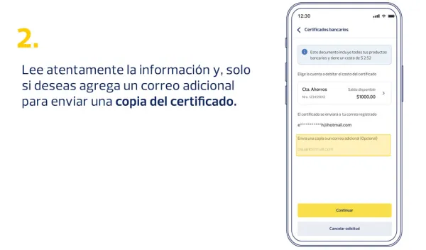 Paso 2 para obtener certificado bancario desde Banca Móvil.