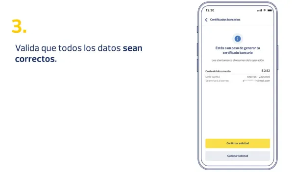 Paso 3 para obtener certificado bancario en Banca Móvil.